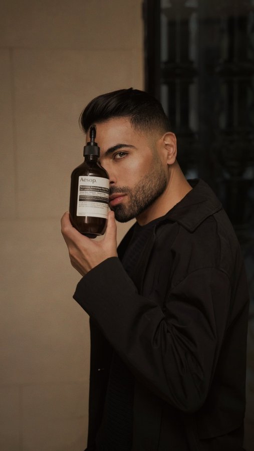 Instagram post by @wickedzzzz for Aesop. Caption reads: Cleanse, nourish, protect my Aesop essentials in....