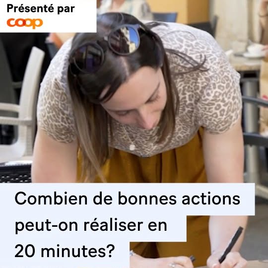Instagram post by @20minutesonline for COOP. Caption reads: Mélanie relève le défi et ramasse des déchets,....