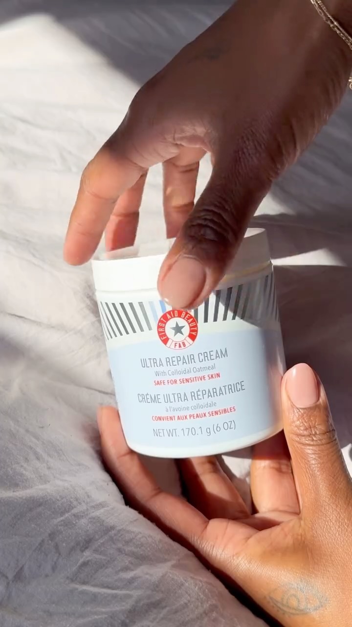 Instagram post by @bryntstagram for First Aid Beauty. Caption reads: [...] ✋🏾 .. me too. Treating it with....