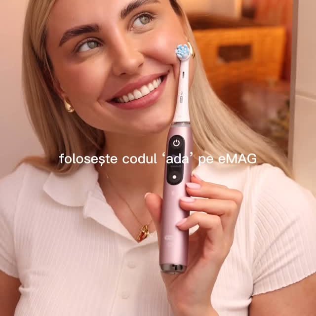 Instagram post by @ada.melinte for Oral-B. Caption reads: Folosește codul “ada” pe eMAG, pe linkul din bio,....