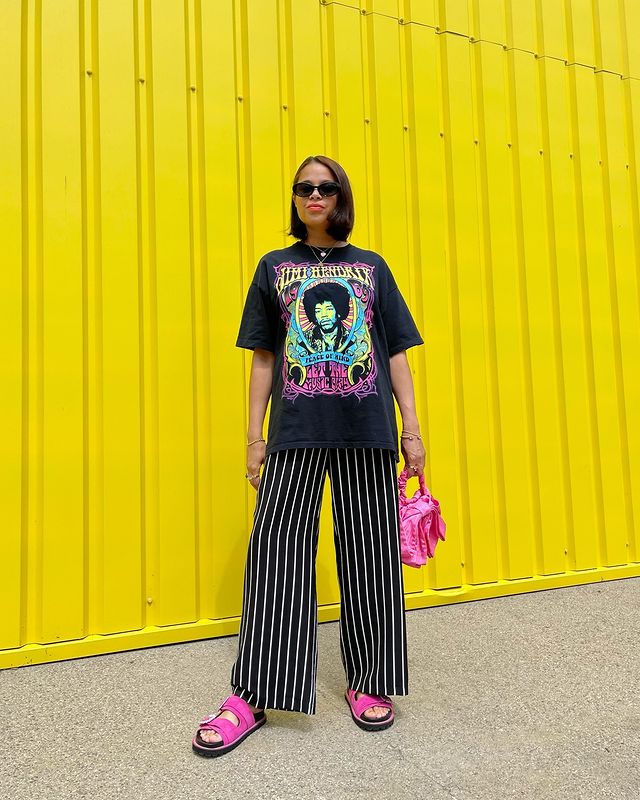 Instagram post by @catlpatterson for Loeffler Randall. Caption reads: [...] Pink sandals @riverisland (pr) Bag....