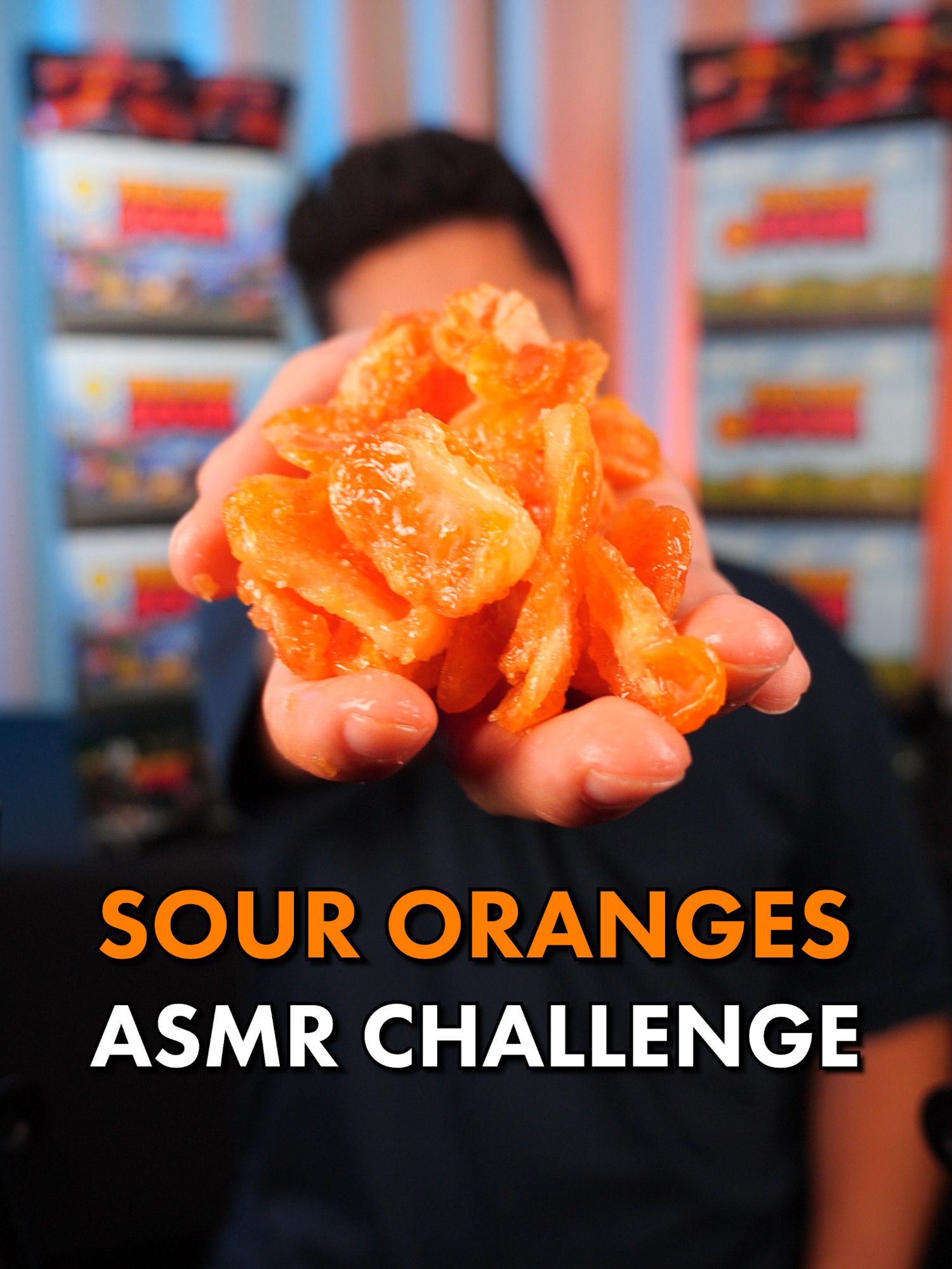 TikTok post by @xryangutierrezx for Final Boss Sour. Caption reads: #ASMR Sour Candy Challenge! 🍊 @finalbosssour |....