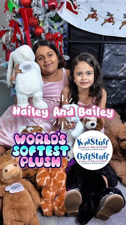 Instagram post by @haileyandbailey_ for KidStuff Public Relations. Caption reads: If you thought plushies couldn’t get any softer…....