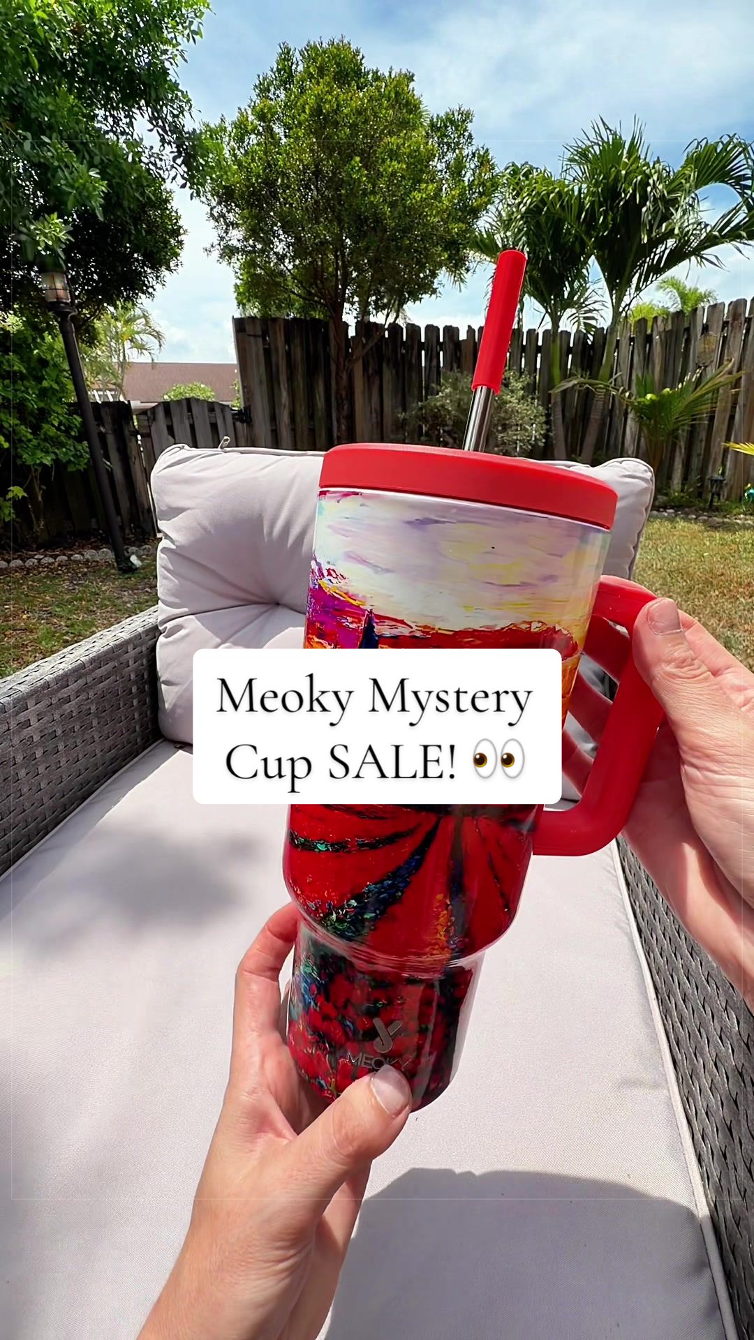 TikTok post by @rosevettedfinds for Meoky Cup. Caption reads: lowkey wanna order another cup just to see what I....