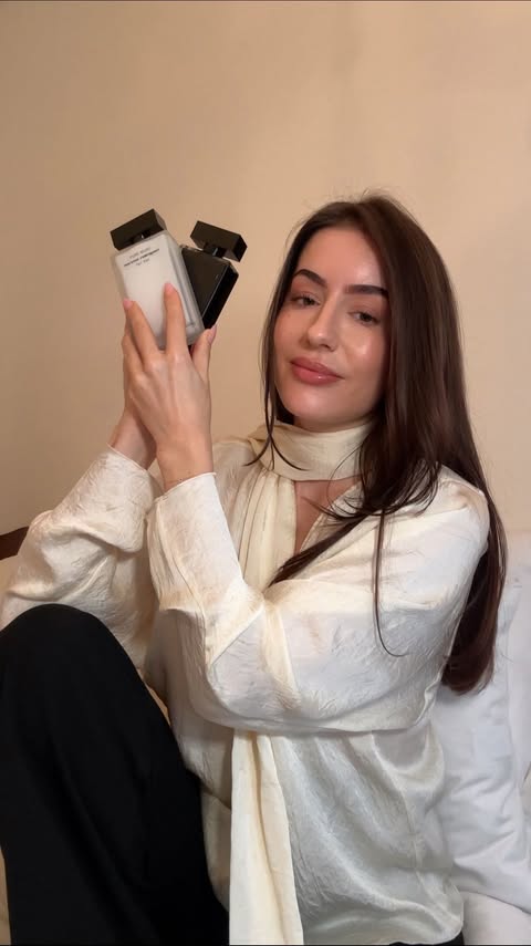 Instagram post by @heartblood for narciso rodriguez. Caption reads: My fragrance, my mood, my rules — always on my own....