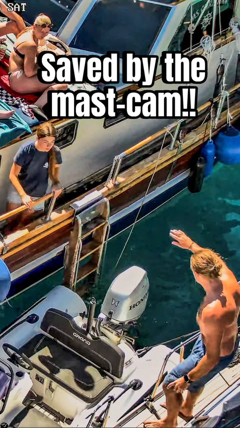 Instagram post by @sailinghollyblue for Reolink. Caption reads: A tourist boat almost crushed our GRAND tender…....