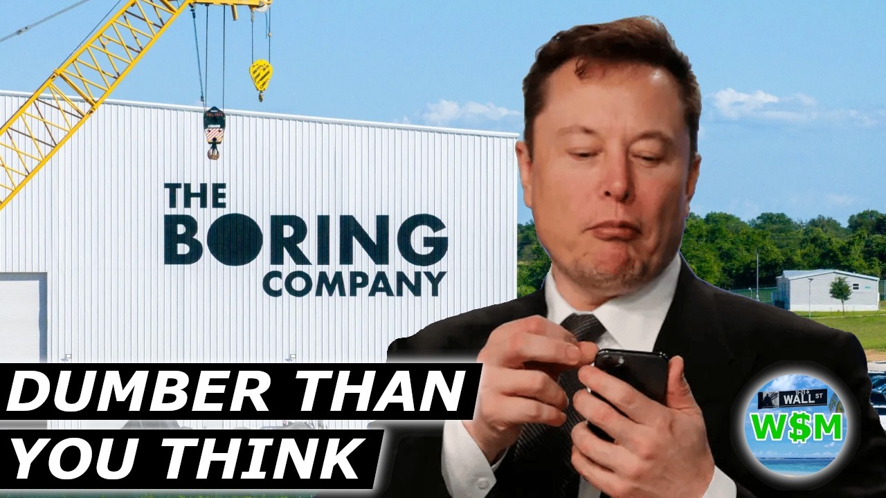YouTube post by @wallstreetmillennial for Audio Library. Caption reads: Musk's Boring Company Is Even Dumber Than You....