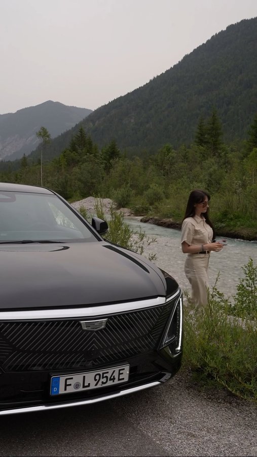 Instagram post by an influencer for Cadillac Europe. Caption reads: [...] trips? It’s the @cadillaceurope #LYRIQ. I....