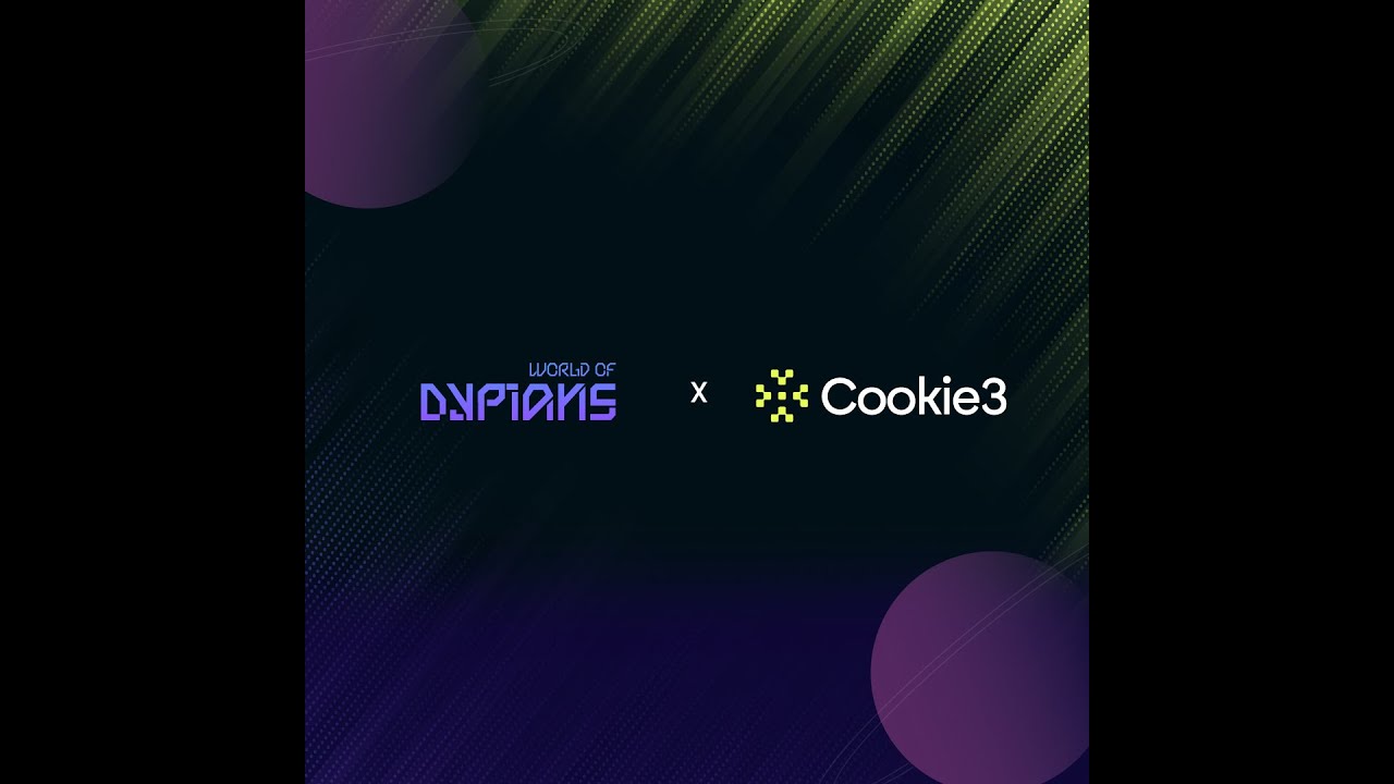 YouTube post by @worldofdypians for OpenSea. Caption reads: Cookie3 Integrates with World of Dypians: A New....