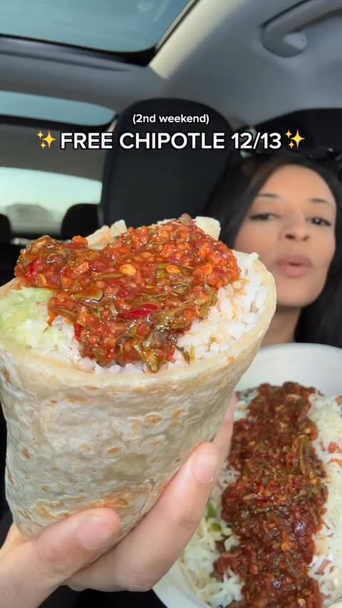 Instagram post by @sophiesophss for Chipotle. Caption reads: Free chipotle again! Get a bogo entree with the....