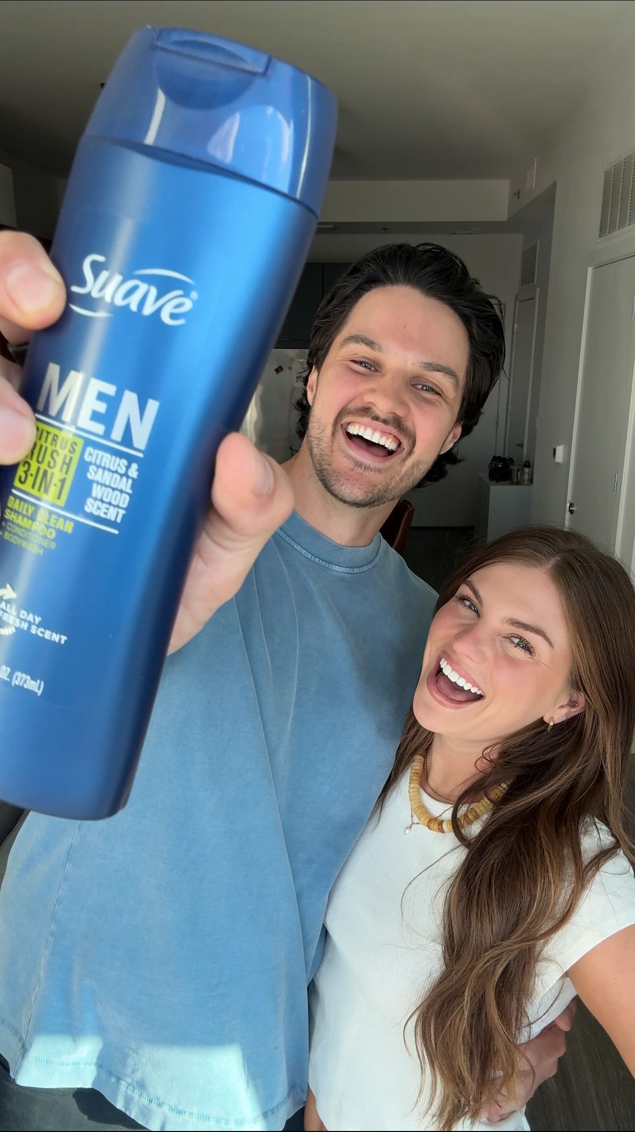 Instagram post by @spencer.conley for Suave. Caption reads: Jess said she was tired of me “borrowing” her....