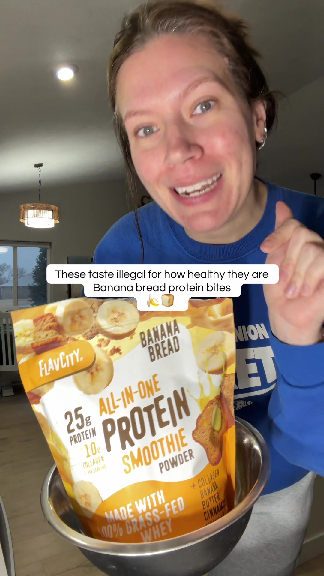 TikTok post by @mamabrandee for ShopFlavCity. Caption reads: [...] #SnackIdeas #bananabreadprotein....