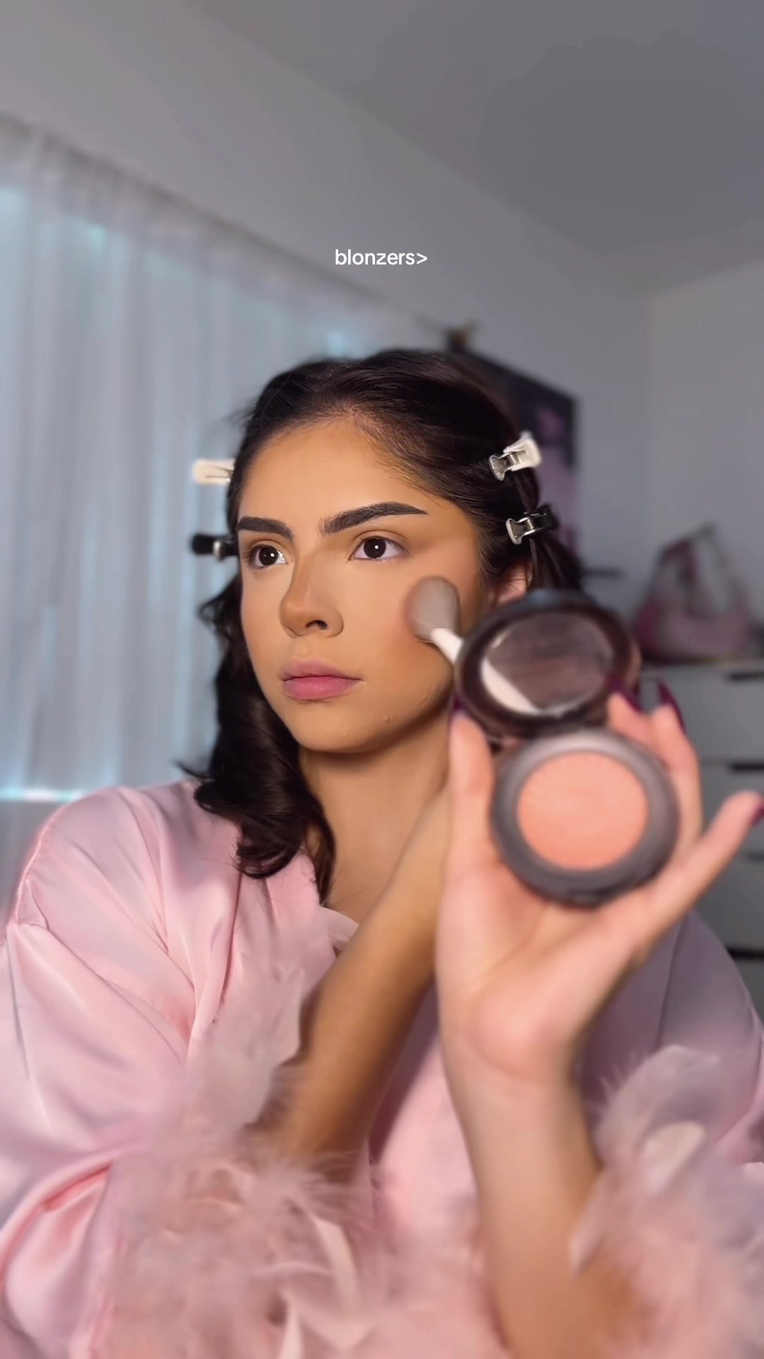 TikTok post by @evessortiz for bareMinerals. Caption reads: @bareMinerals my new fav makeup product 🙈.