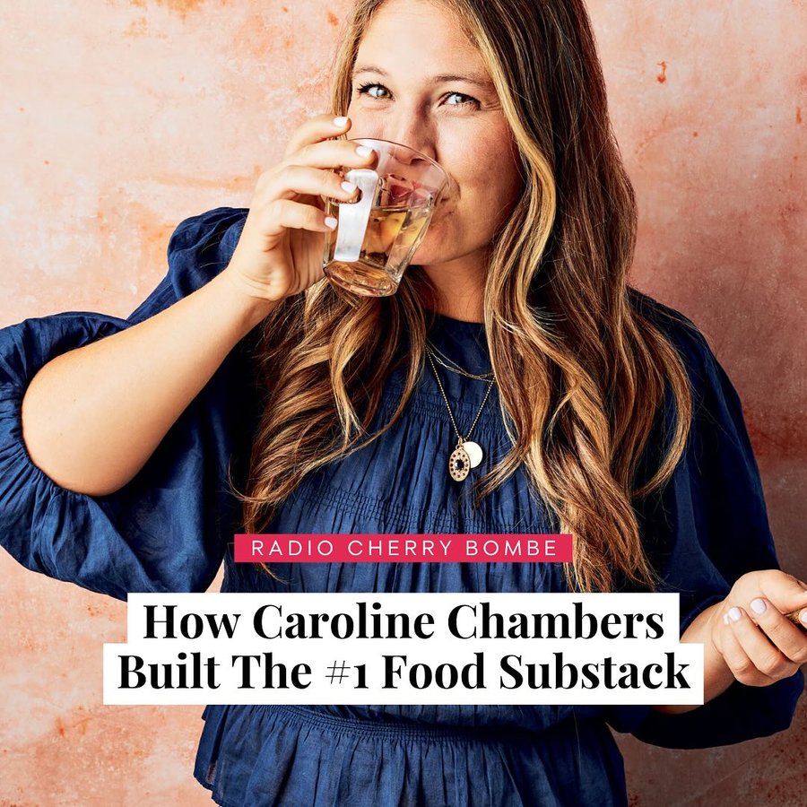 Instagram post by @carochambers for Cherry Bombe. Caption reads: On today’s episode of Radio Cherry Bombe, host....