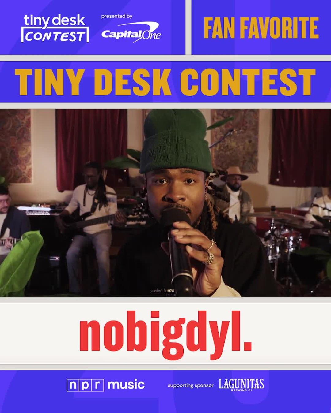 Instagram post by @nobigdyl for Capital One. Caption reads: #tinydeskcontest • The 2025 Tiny Desk Contest Fan....