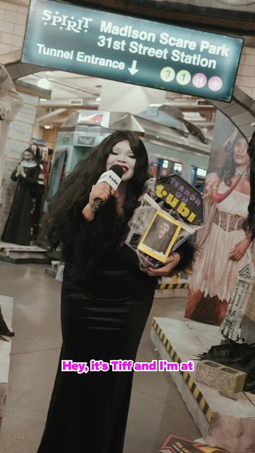 Instagram post by @tiffbaira for Tubi. Caption reads: Have a horrifyingly great date night with your....