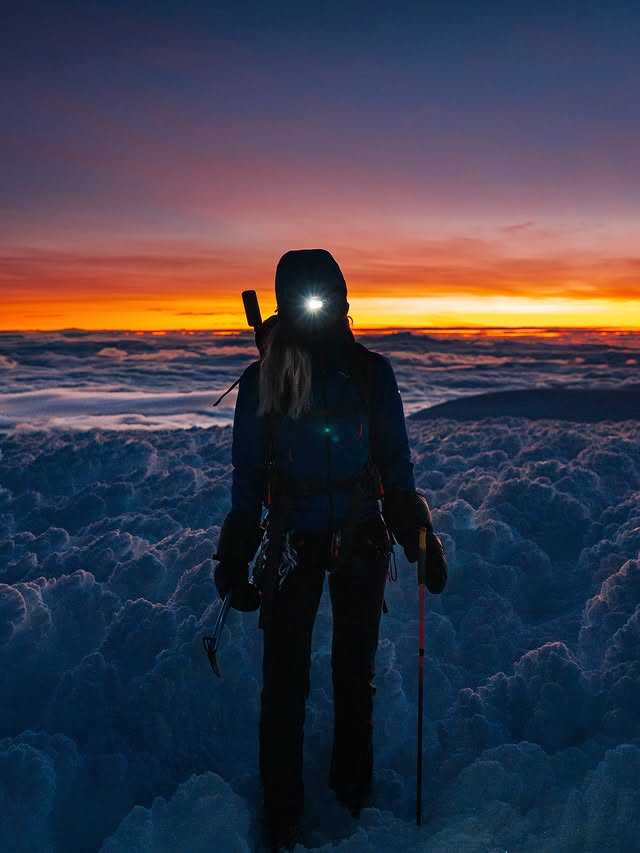 Instagram post by @sabrina_krmmr for SALEWA. Caption reads: 📍6263 m – CHIMBORAZO 🇪🇨
The ascent was dark and....