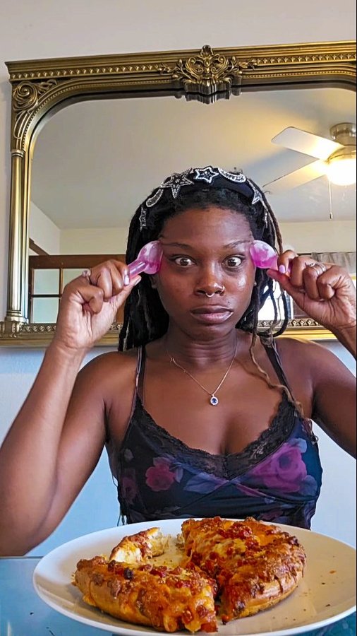 Instagram post by @coco_franklin_ for Red Baron Pizza. Caption reads: Who else loves a good solo night, self care,....