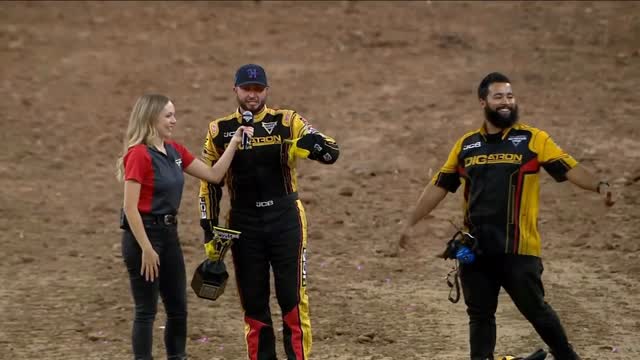 Instagram post by @tristanengland_ for Monster Jam. Caption reads: The Texas boy gets it done in Houston!....