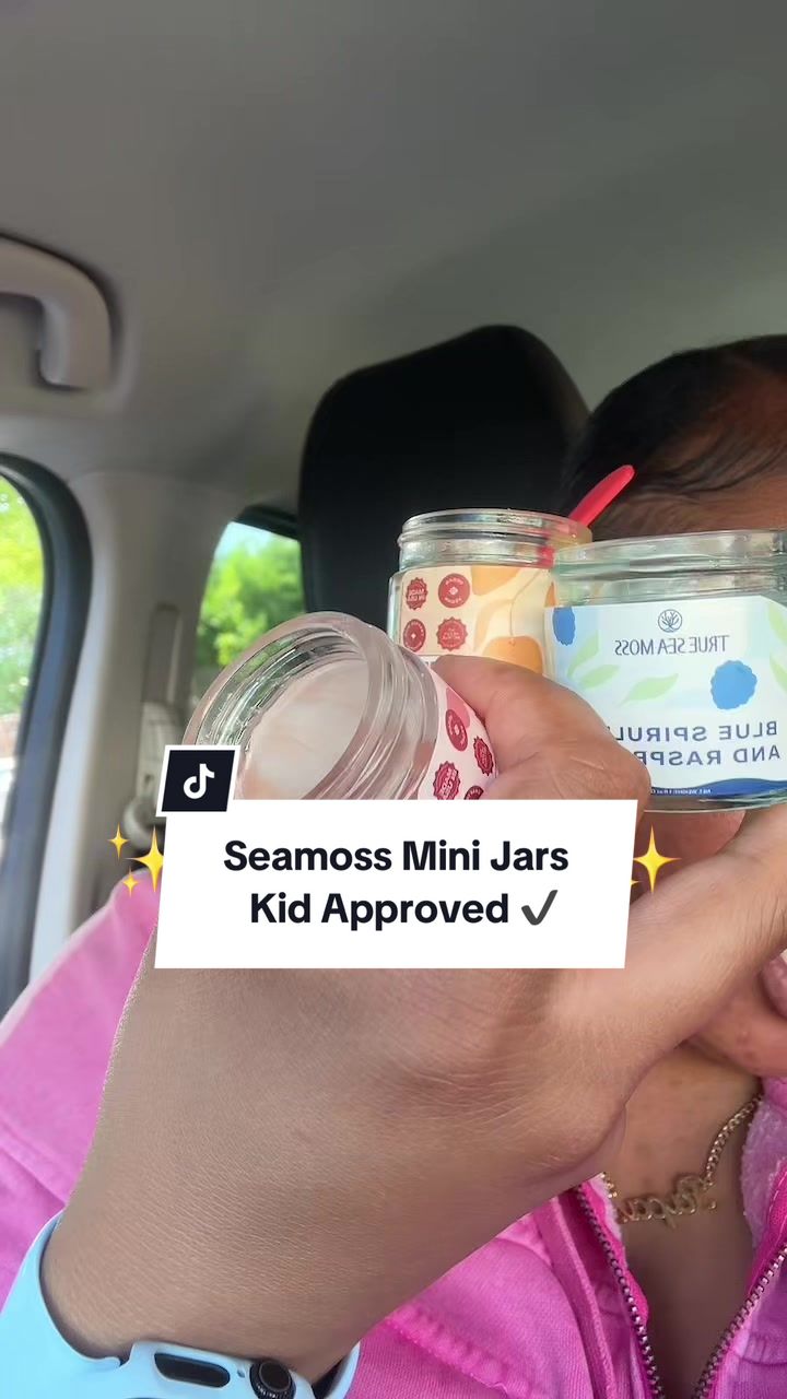 TikTok post by @__quinones__ for TrueSeaMoss. Caption reads: [...] THESE MINI SEAMOSS JARS by @trueseamoss....