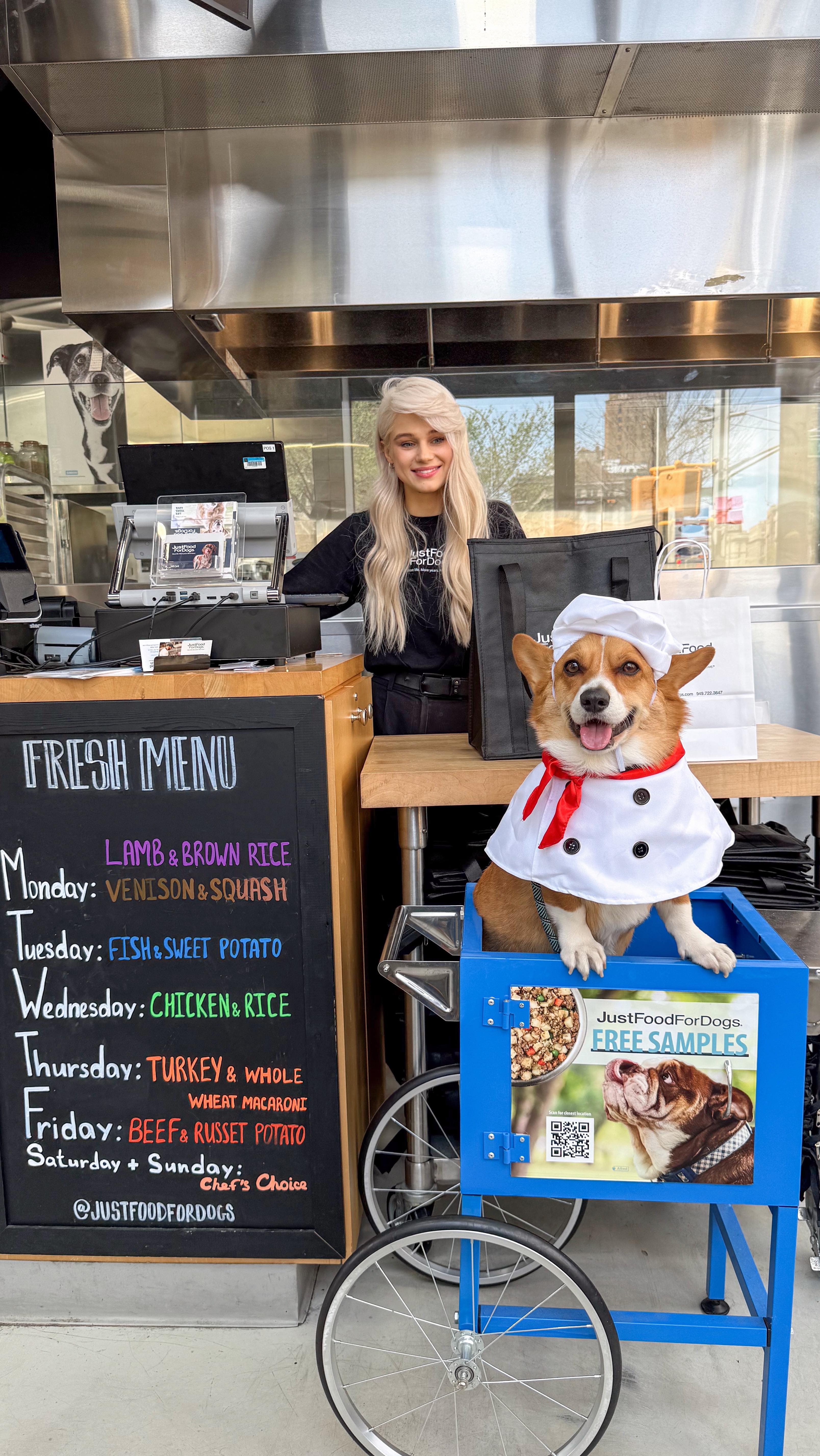 Instagram post by @worldwide_winston for JustFoodForDogs. Caption reads: Day in the life with Chef Winston at....