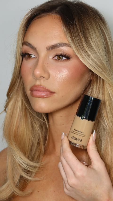 Instagram post by @facebyjenn for Armani beauty. Caption reads: [...] artist! shades used are below: @armanibeauty....