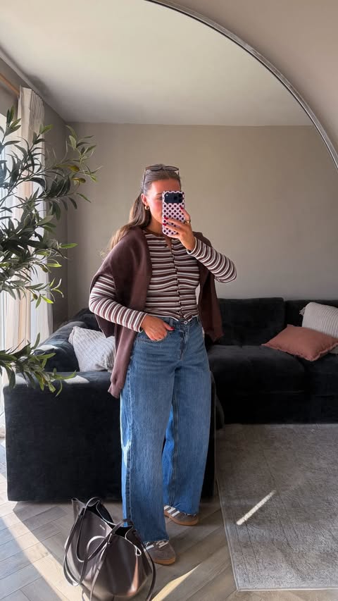 Instagram post by @sofynicoledobson for Boohoo. Caption reads: [...] to MARCH highlights 🔗 Choc stripes are....