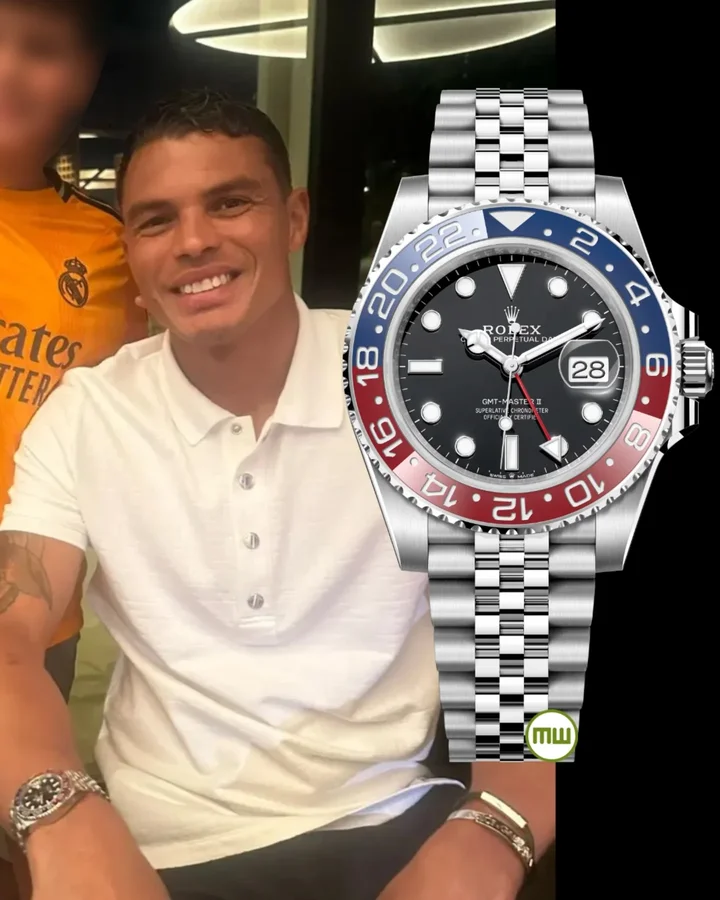 Instagram post by @watchlobby for MONDANIWEB. Caption reads: @thiagosilva spotted here with a Rolex GMT....