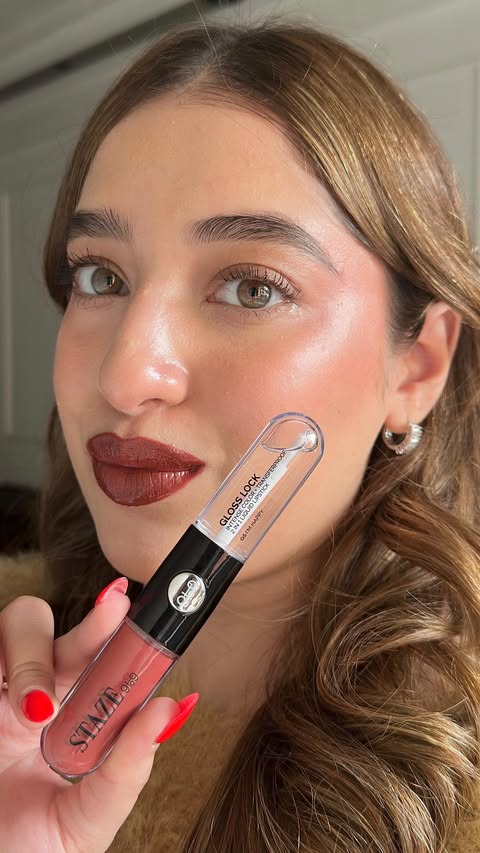 Instagram post by @muskaanrpuri for Staze Beauty. Caption reads: This duo is unreal, Up to 50% OFF on Staze Gloss....