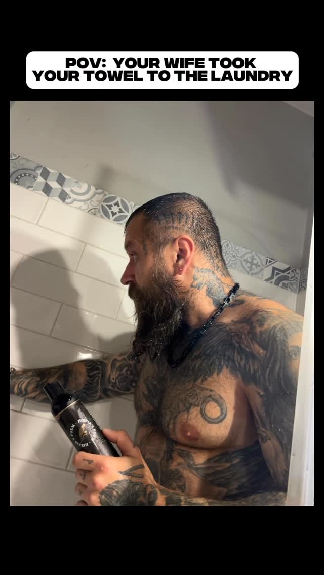 Instagram post by @polish_viking_tbs for The Beard Struggle. Caption reads: Your wife took your towel to the laundry… but at....