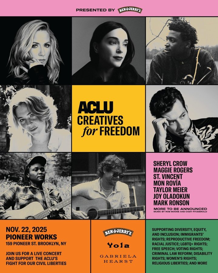 Instagram post by @sherylcrow for Ben & Jerry's. Caption reads: We’ve got the dream festival lineup for our....