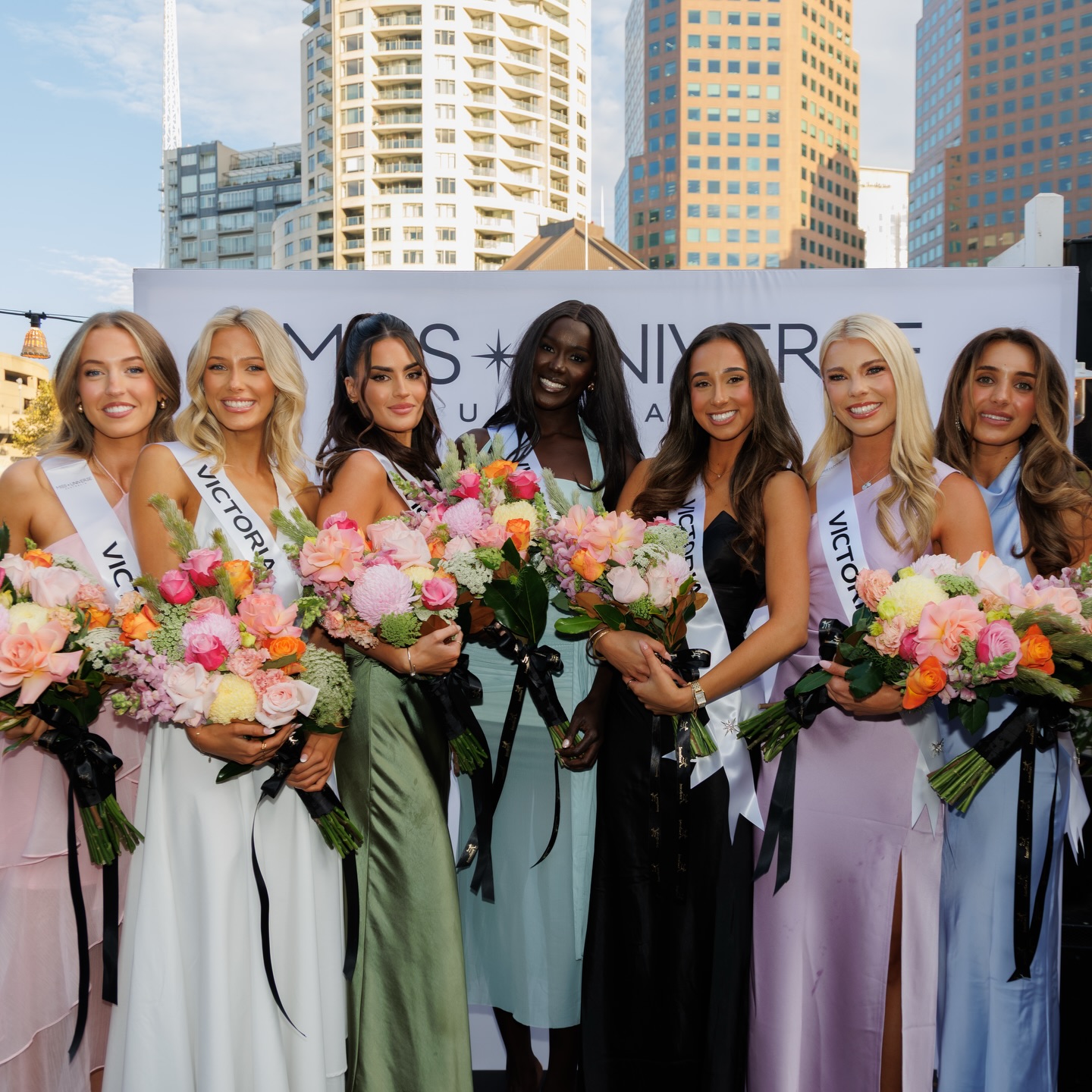 Instagram post by @pinktankevents for Miss Universe. Caption reads: [...] we are so proud of you all! ❤️🥹 Miss....