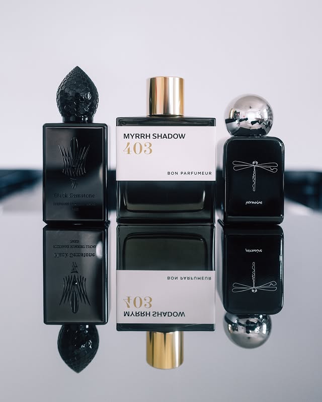 Instagram post by @berlinscents for pernoire. Caption reads: [...] Shadow by @bonparfumeur 
Masar by....