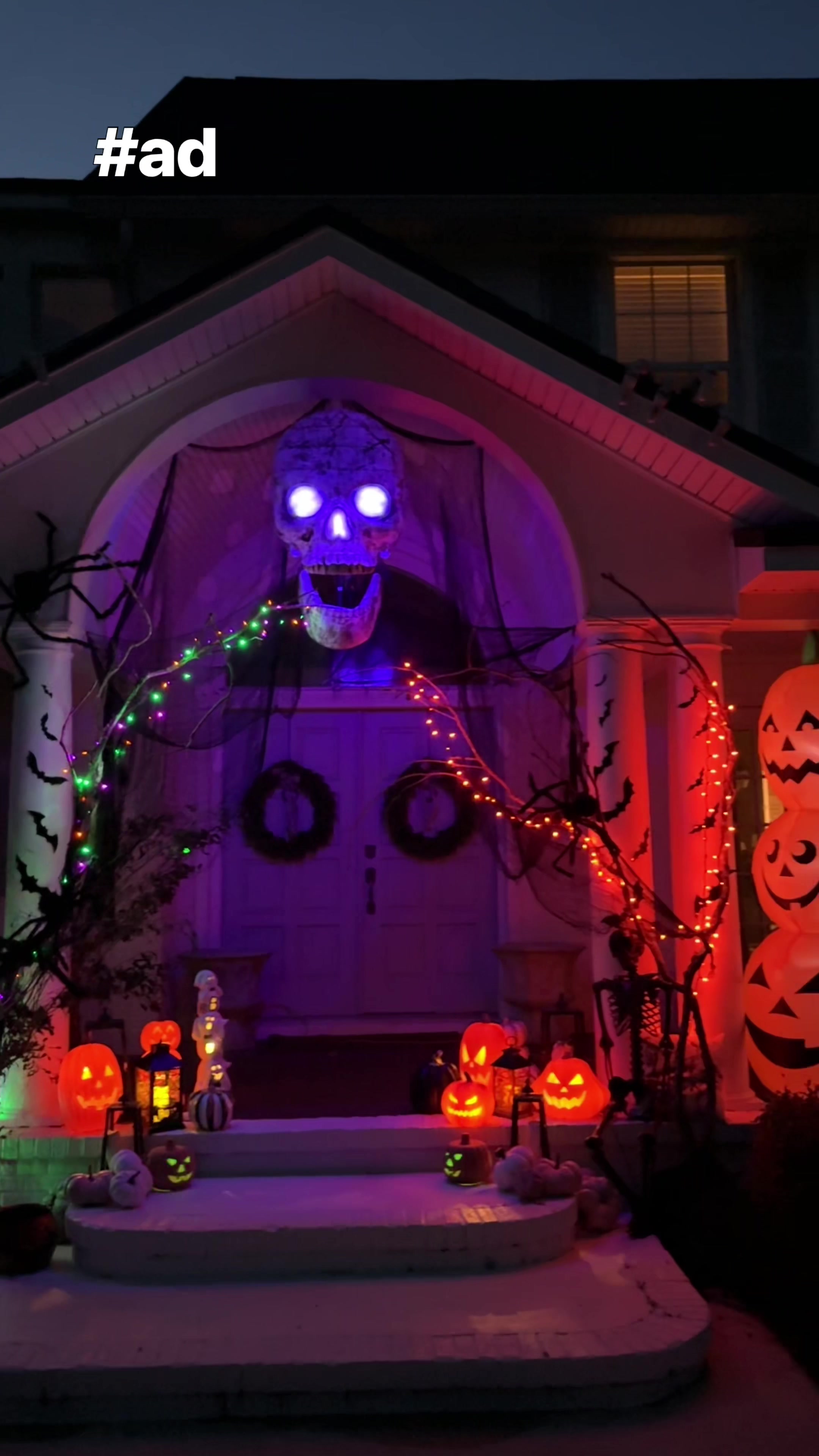 TikTok post by @jettsetfarmhouse for Lowe's. Caption reads: #ad ✨ My porch just got a spooky upgrade 👻 Thanks....