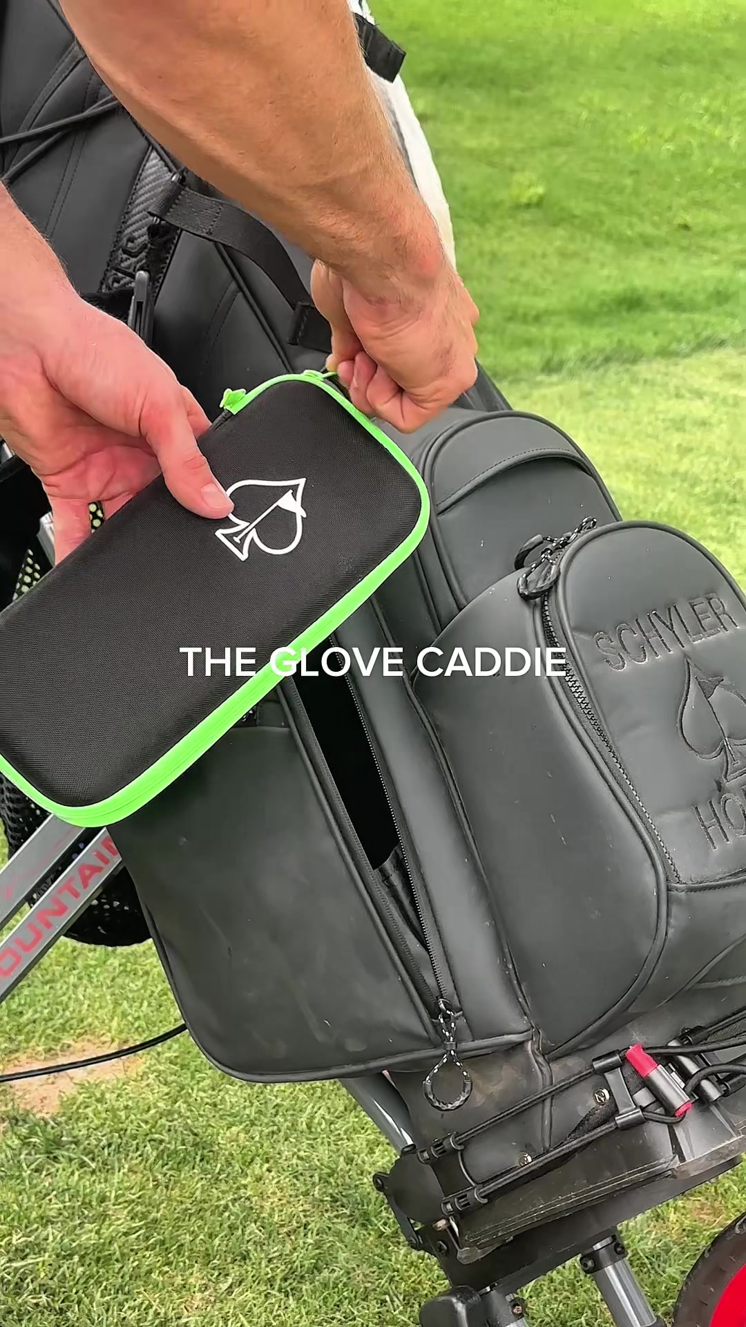 TikTok post by @skygolf7 for Pins And Aces. Caption reads: This Glove Caddie from @Pins & Aces is perfect for....