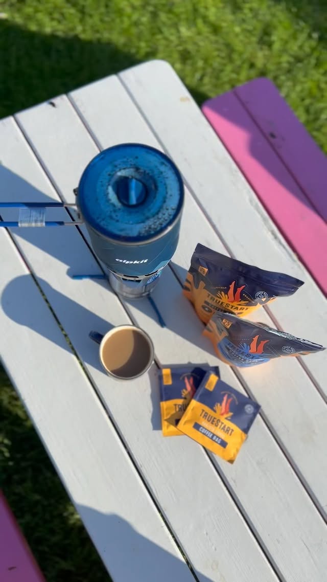 Instagram post by @michaela_in_the_wild for Alpkit. Caption reads: [...] style 💙💛 Ps. With little help from my....