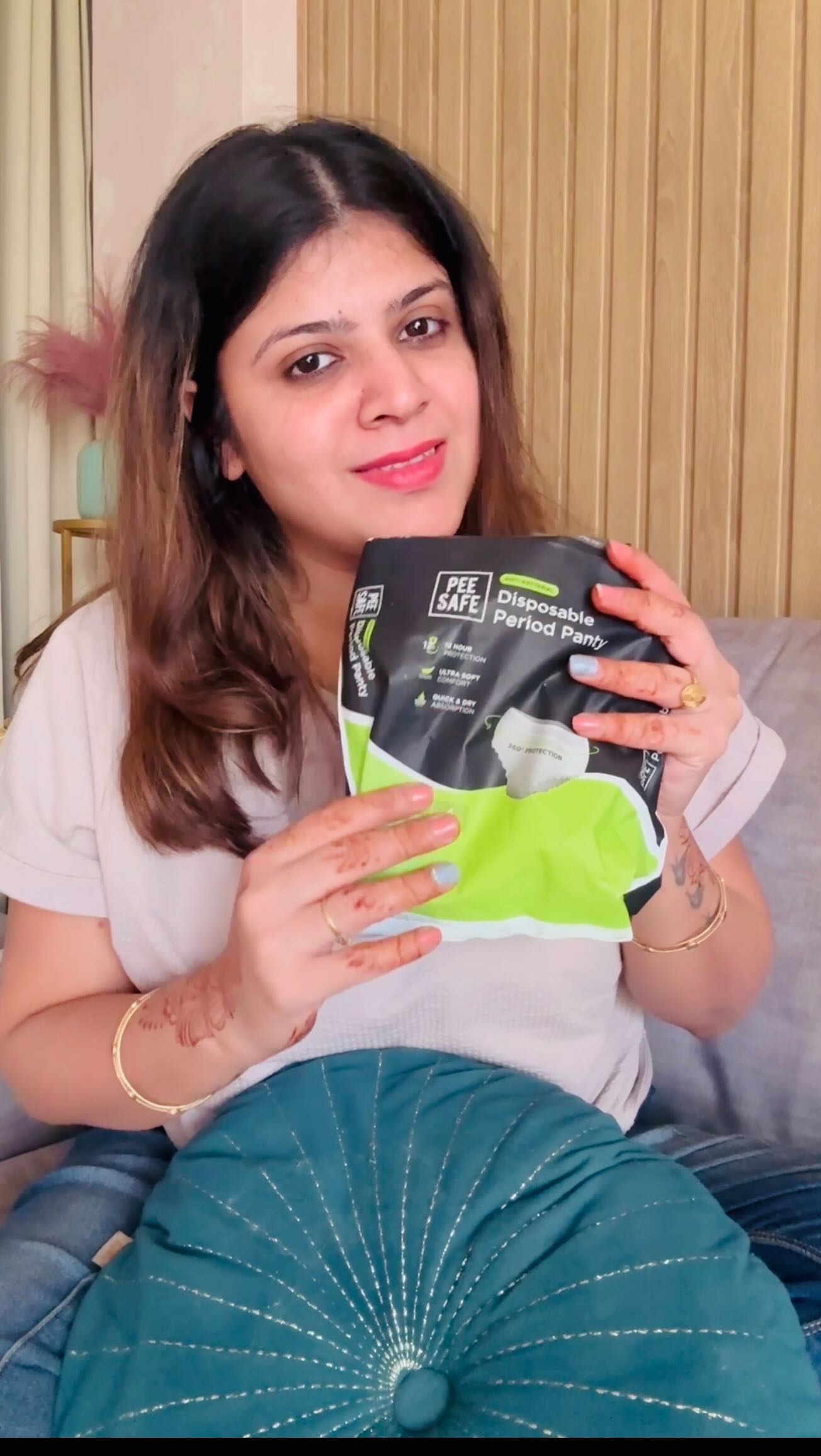 Instagram post by @lifestyle_with_drisha for Pee Safe. Caption reads: Wedding hustle but periods can’t stop me! Got my....