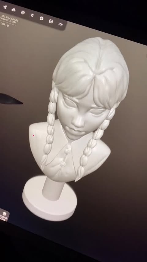 Instagram post by @asayris for Flashforge. Caption reads: Wednesday Addams 🖤 3D figure with....