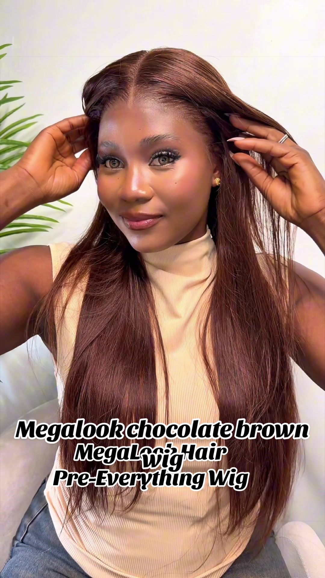 TikTok post by @precious_wiginflencer for Megalook. Caption reads: Chocolate brown perfection 🤎 from @Megalookhair....