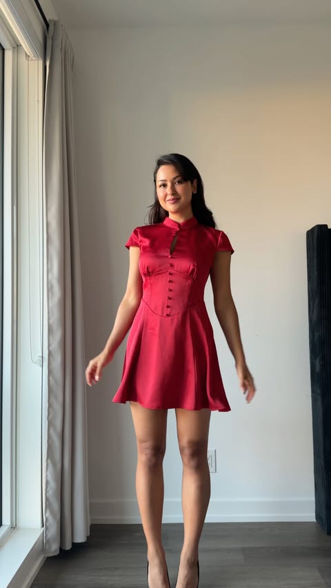 Instagram post by @katieomari for Rihoas. Caption reads: Burgundy season ♥️🍁 Dress from @rihoas_official....
