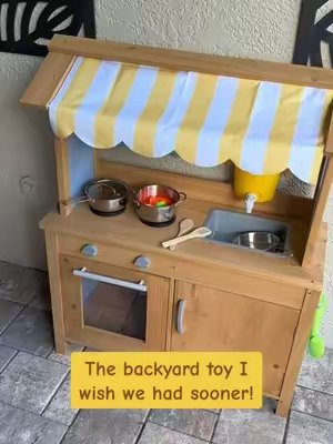 TikTok post by @mama_mini_magic for Vevor Outdoor Store US. Caption reads: The backyard toy I wish we had sooner! @VEVOR....