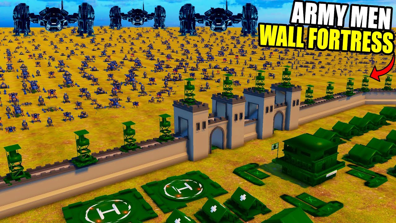 YouTube post by @DaleyTactics for Instant Gaming. Caption reads: Can Army Men FORTRESS WALL hold VS New Robot MECH....