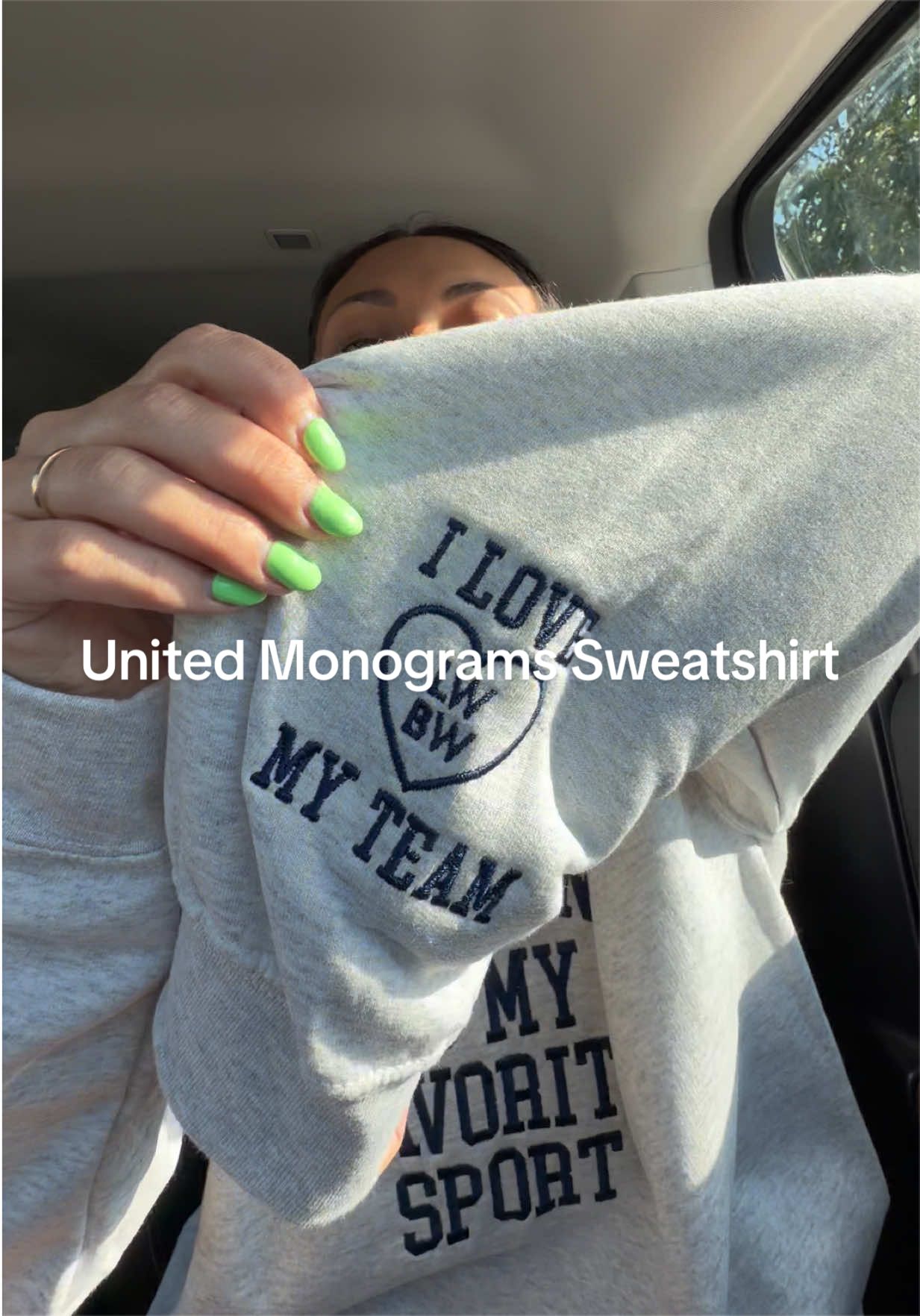 TikTok post by @bayleighwebb for United Monograms. Caption reads: MOMMING IS MY FAV SPORT ⚽️🏀🏈⚾️ @United Monograms....