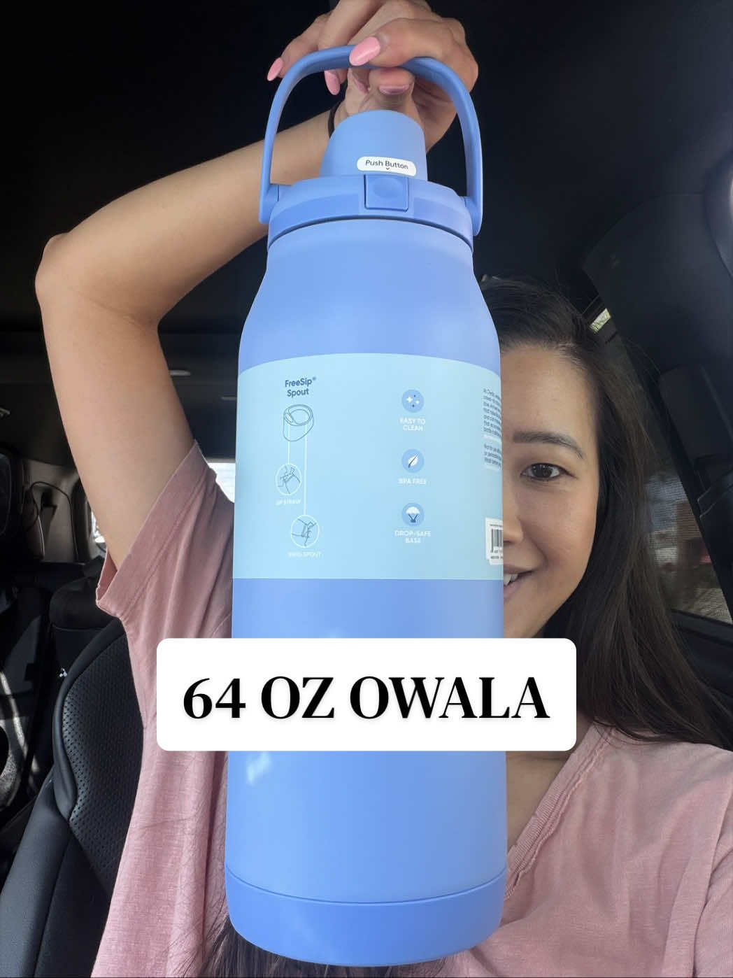 TikTok post by @dailywithcaroline for Owala. Caption reads: 😮 owala just released 64 oz freesip [...].