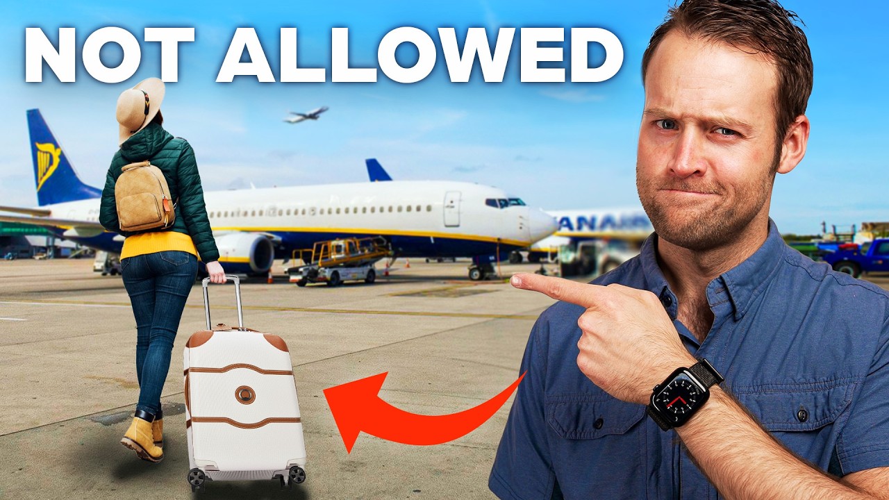 YouTube post by @awaytogether for Monos. Caption reads: Airlines are REJECTING These Popular Carry On Bags.