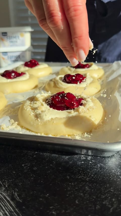 Instagram post by @natashas_baking for Lifeway Foods. Caption reads: Creamy farmer cheese, juicy cherries, softest....