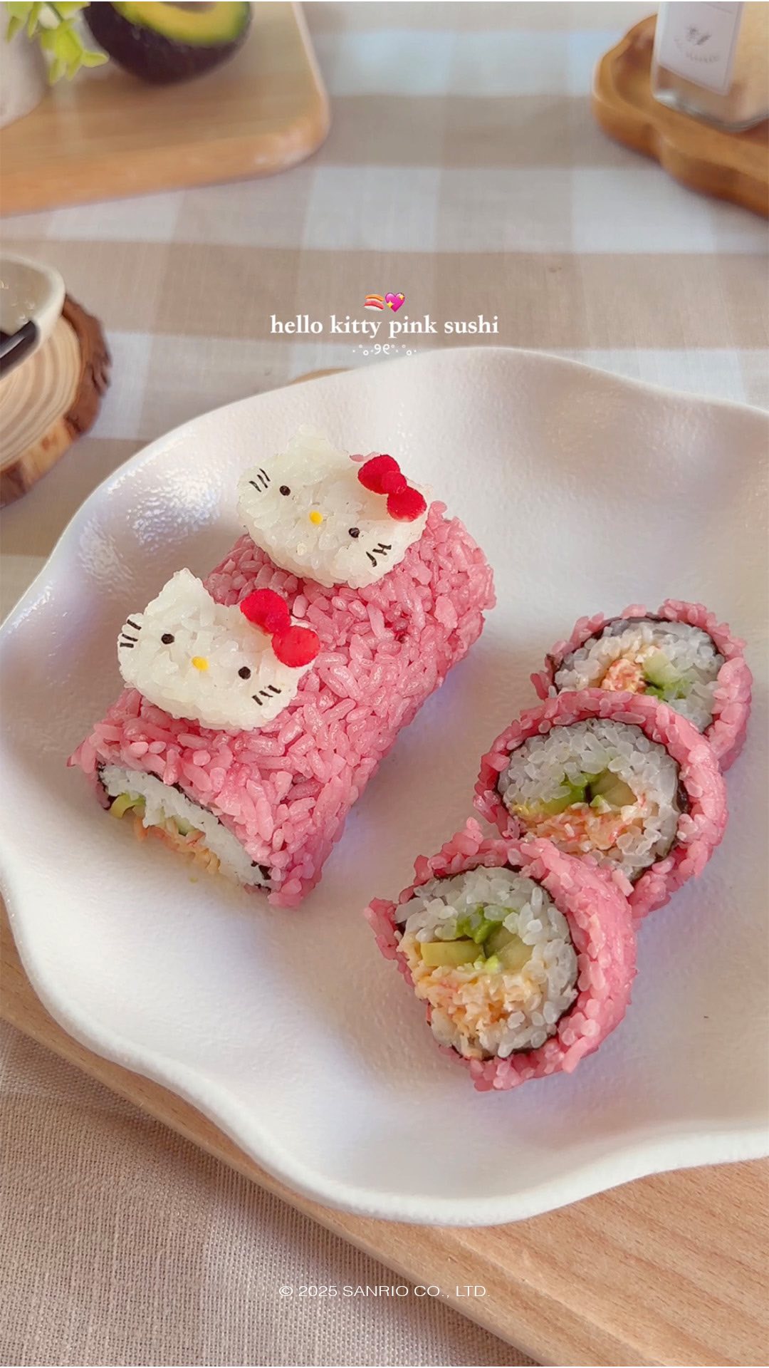 Instagram post by @may.kawaiikitchen for Sanrio. Caption reads: Happy National Pink Day! 💖🍣 
Teamed up with....