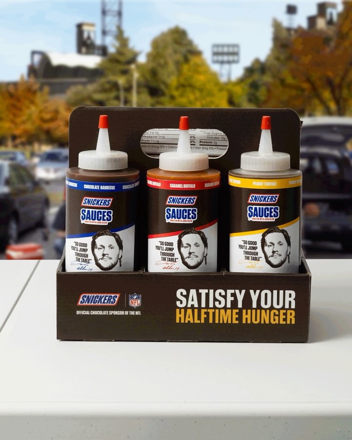 Instagram post by @joshallenqb for Snickers. Caption reads: Think @snickers and an MVP can’t make sauce? Have....