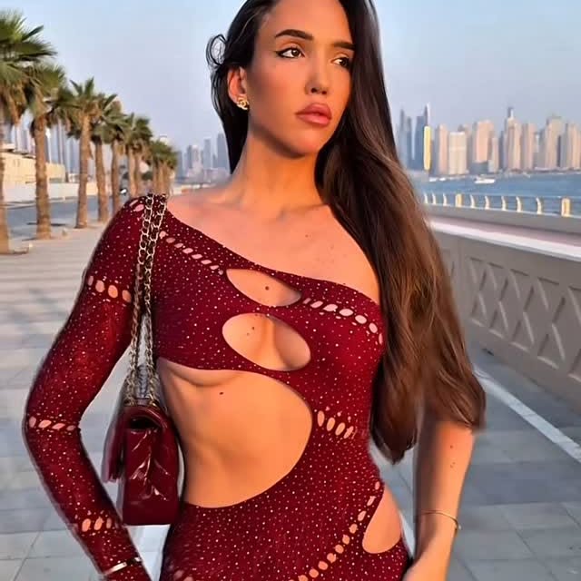 Instagram post by @missbee.dxb for SorelleUK. Caption reads: Some dresses speak louder than words — this one’s....