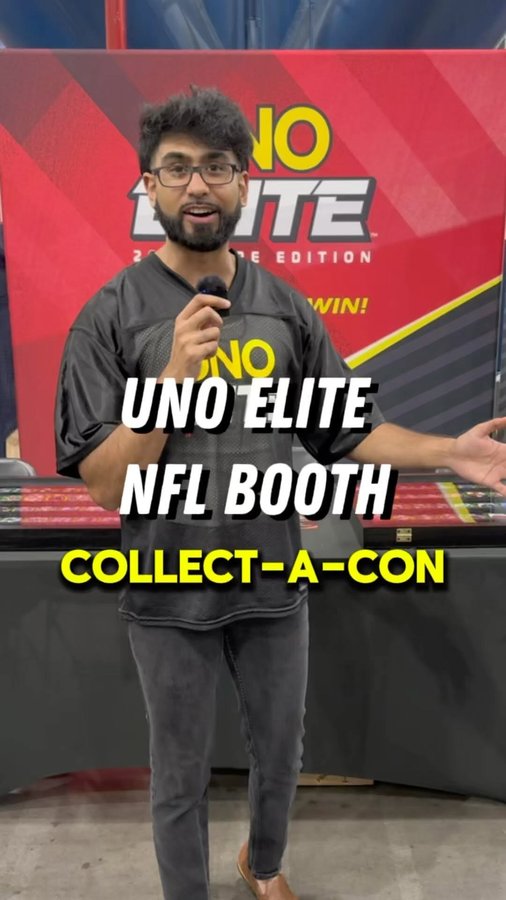 Instagram post by @notshivam for Unobravo. Caption reads: #AD The @uno Elite NFL Booth has the coolest cards....